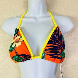 Kamoni Tropical Print Triangle Halter Neck Tie Bikini Top Size L